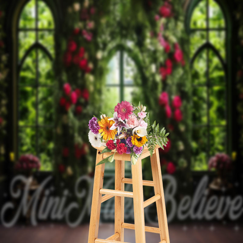 Aperturee - Window Interior Photo Backdrop Decorated With Flowers