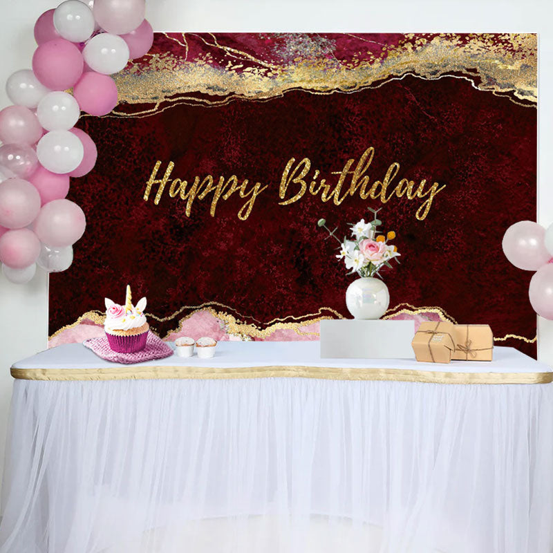 Aperturee - Wine Red Gold Glitter Abstract Birthday Backdrop