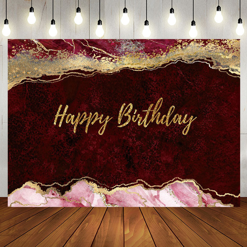 Aperturee - Wine Red Gold Glitter Abstract Birthday Backdrop