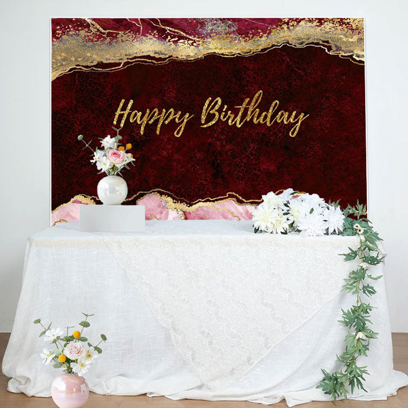 Aperturee - Wine Red Gold Glitter Abstract Birthday Backdrop