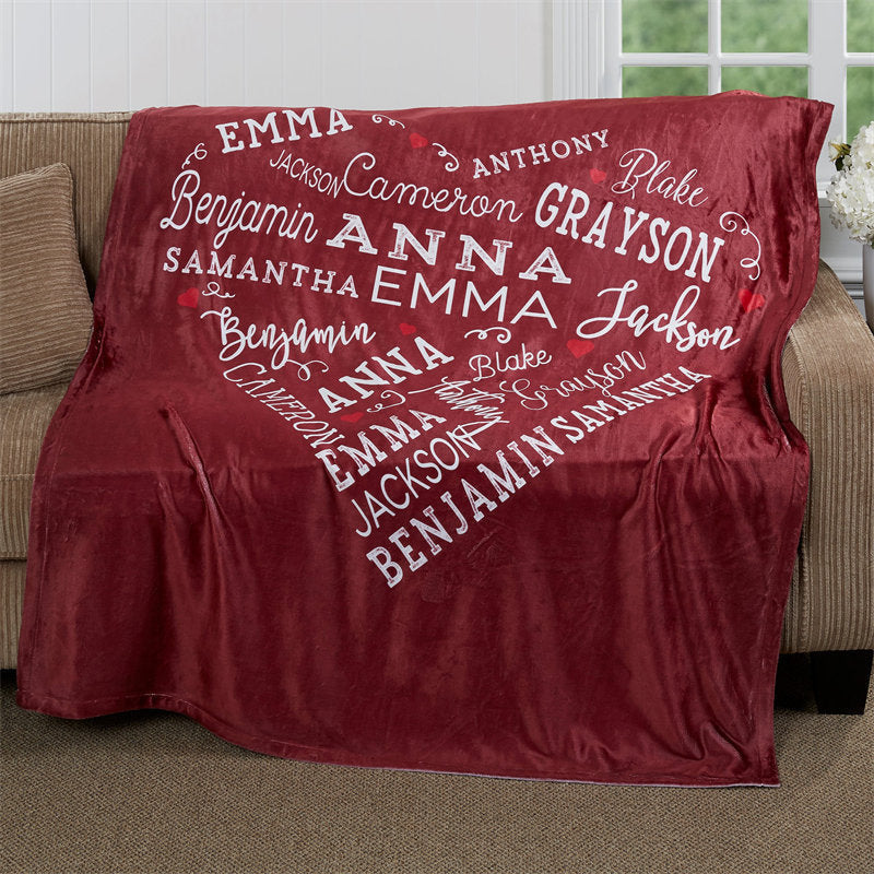 Lofaris Wine Red Heart Shape Custom Name Text Soft Blanket