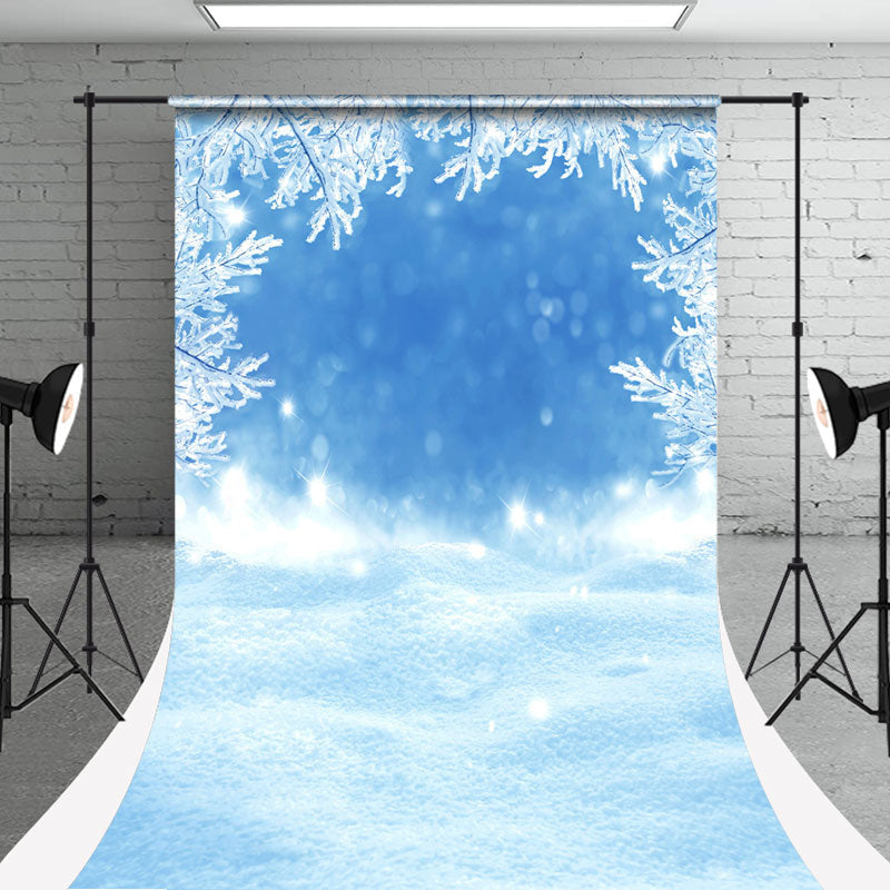 Aperturee - Winter Blue Ice Branch Snow Photo Sweep Backdrop