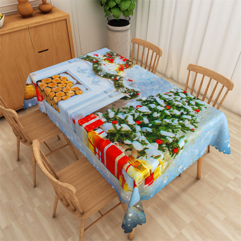 Aperturee - Winter Christmas Theme Light Blue Polyester Tablecloth