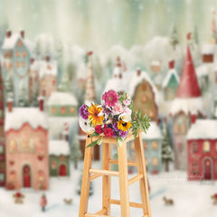 Aperturee - Winter Christmas Town Photography Backdrop For Kids