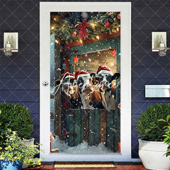 Aperturee - Winter Cows Red Green Bullpen Christmas Door Cover