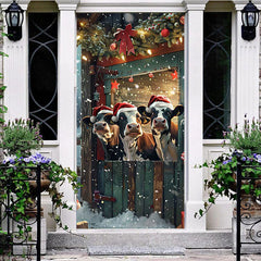 Aperturee - Winter Cows Red Green Bullpen Christmas Door Cover