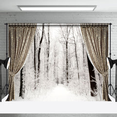 Aperturee - Winter Curtain Snow Forest Photo Booth Backdrop