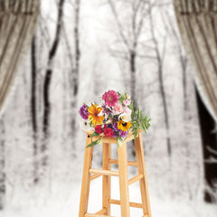 Aperturee - Winter Curtain Snow Forest Photo Booth Backdrop