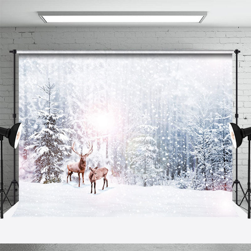 Aperturee - Winter Forest Snowfield Elk Photography Backdrop