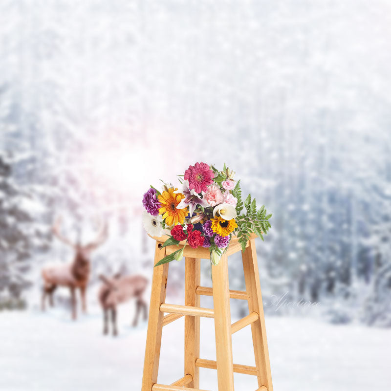 Aperturee - Winter Forest Snowfield Elk Photography Backdrop