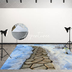 Aperturee - Winter Garden Stone Path Snowy Scenery Floor Mat