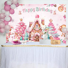 Aperturee - Winter Gingerbread House Happy Birthday Backdrop