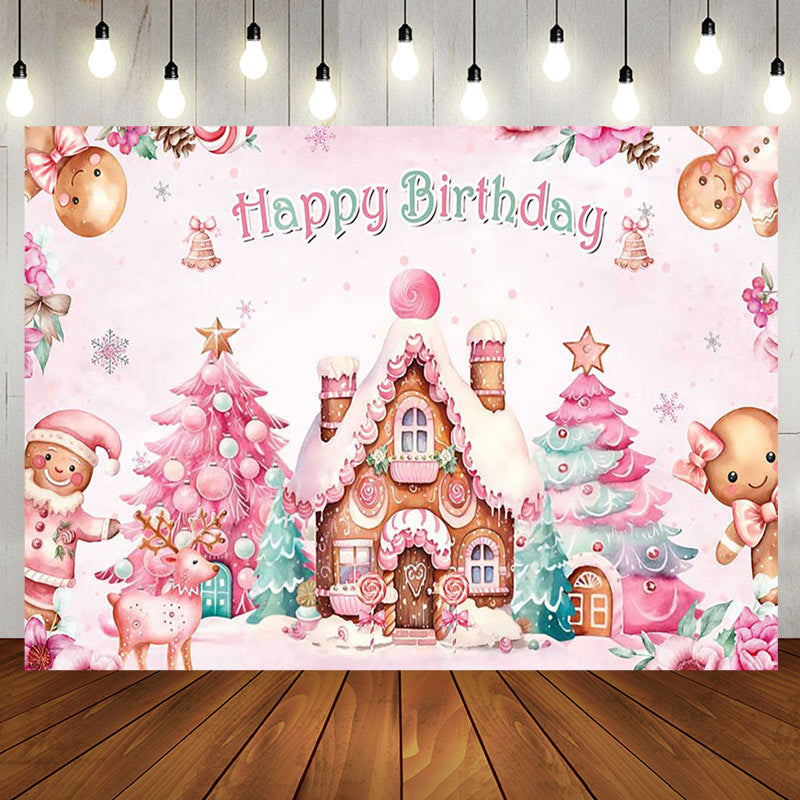 Aperturee - Winter Gingerbread House Happy Birthday Backdrop