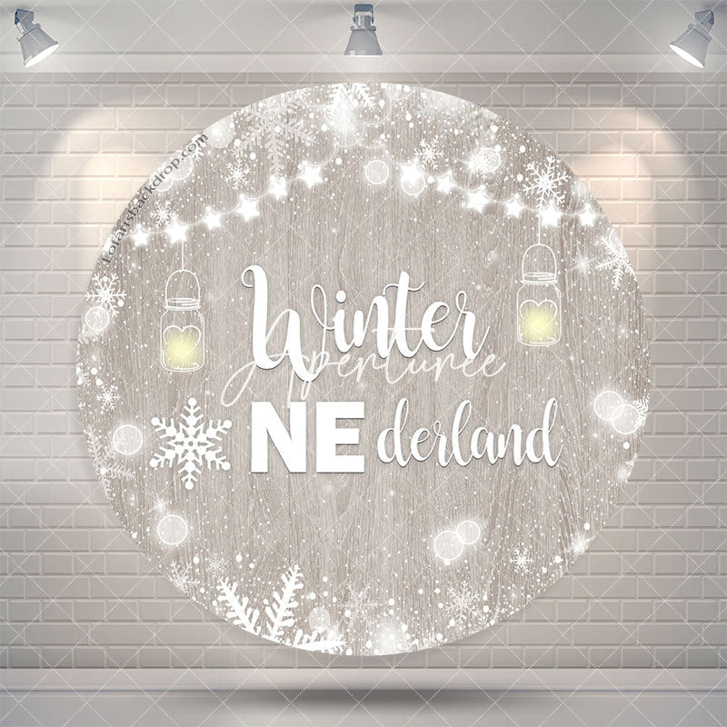 Aperturee Winter Onederland Wooden Round 1st Birthday Backdrop