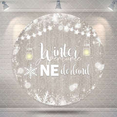 Aperturee Winter Onederland Wooden Round 1st Birthday Backdrop