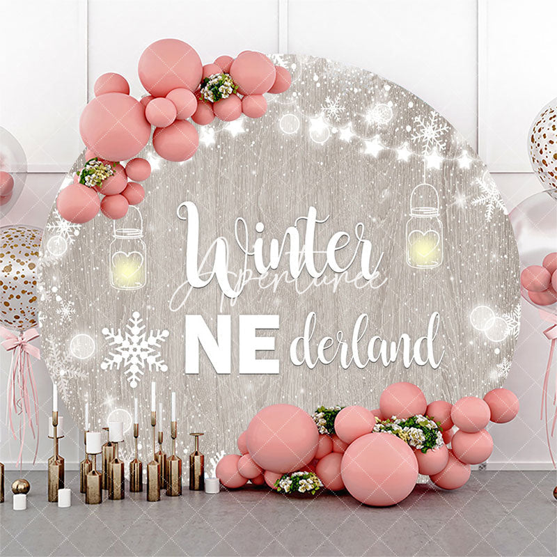 Aperturee Winter Onederland Wooden Round 1st Birthday Backdrop