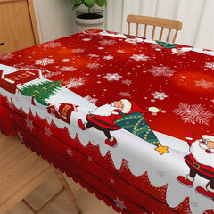 Aperturee - Winter Santa House Red Bokeh Christmas Tablecloth