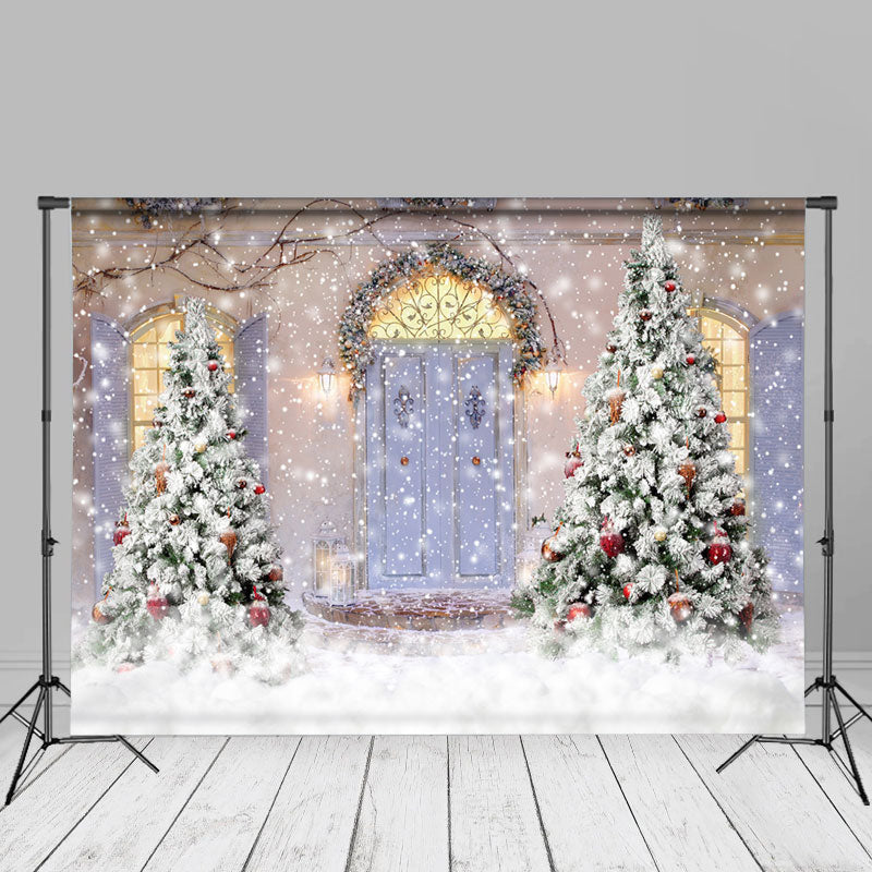 Aperturee - Winter Snowflakes Outdoor Christmas Tree Backdrop