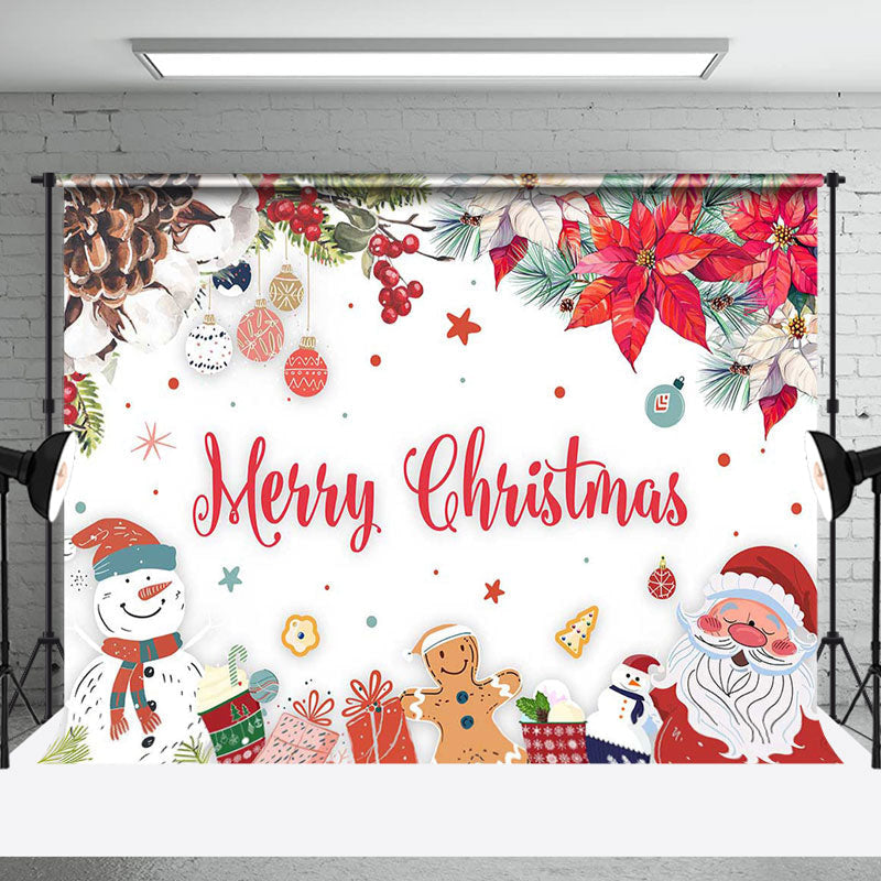 Aperturee - Winter Snowman Santa Floral Merry Christmas Backdrop