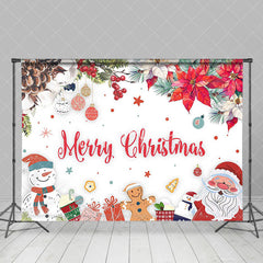 Aperturee - Winter Snowman Santa Floral Merry Christmas Backdrop