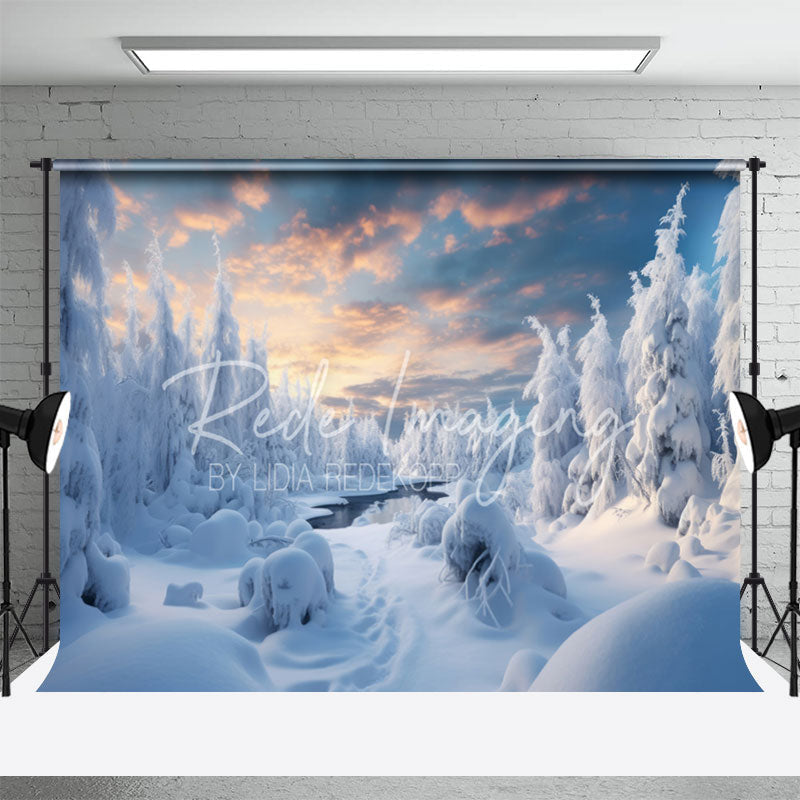 Aperturee - Winter Snowy Landscape Christmas Photo Backdrop