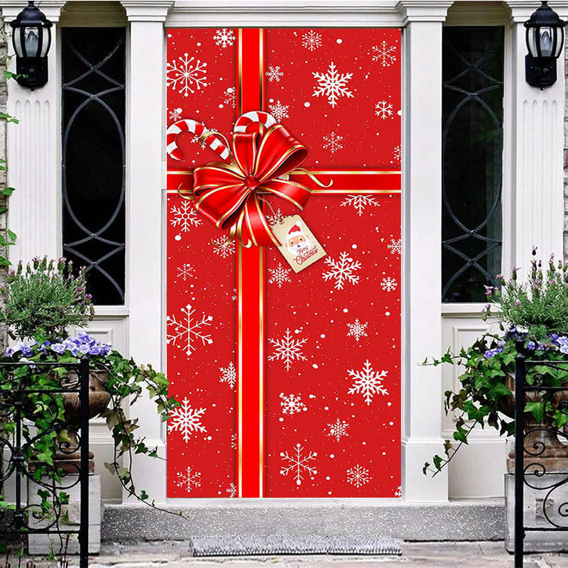 Aperturee - Winter Snowy Red Bow Tie Gift Christmas Door Cover