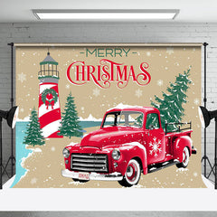 Aperturee - Winter Snowy Trees Red Car Merry Christmas Backdrop