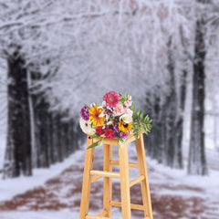 Aperturee - Winter Sonw Forest Path Backdrop For Photo Shoot