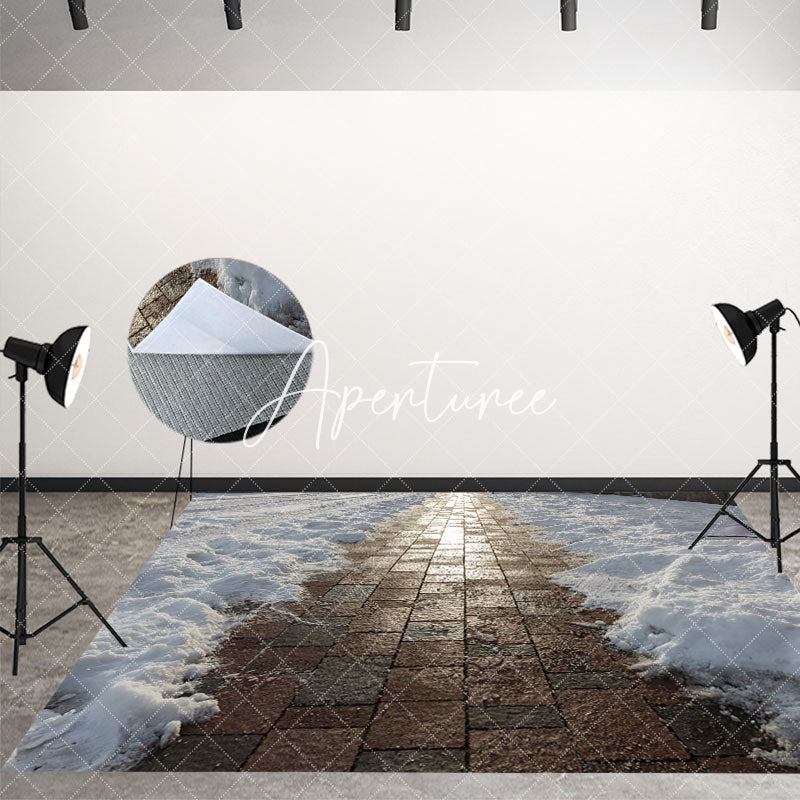 Aperturee - Winter Sunlight Brick Street Melting Snow Floor Mat