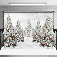 Aperturee - Winter White Xmas Pine Trees Heavy Snow Backdrop