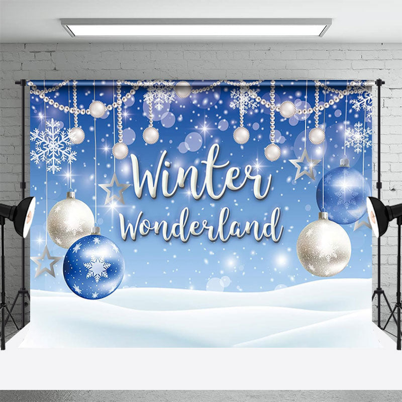 Aperturee - Winter Wonderland Blue And Sliver Bauble Backdrop