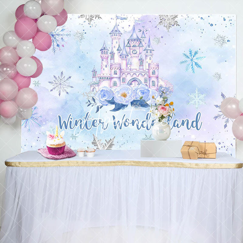 Aperturee - Winter Wonderland Castle Snowy Birthday Backdrop