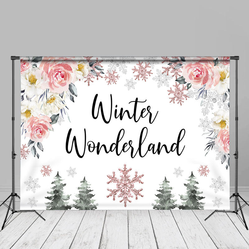 Aperturee - Winter Wonderland Floral Snowflake Pine Backdrop