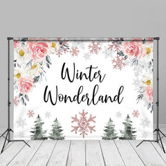 Aperturee - Winter Wonderland Floral Snowflake Pine Backdrop