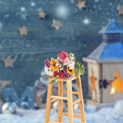 Aperturee - Winter Wood Snowman Star Photo Christmas Backdrop