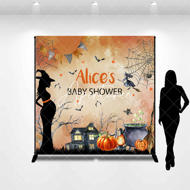 Aperturee - Witch Custom Name Halloween Baby Shower Backdrop