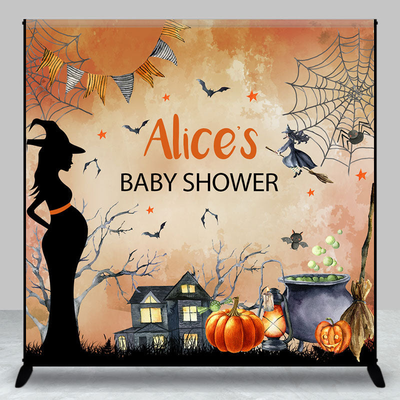 Aperturee - Witch Custom Name Halloween Baby Shower Backdrop