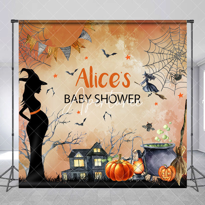 Aperturee - Witch Custom Name Halloween Baby Shower Backdrop