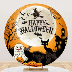 Aperturee - Witch Ghost Pumpkins Moon Round Halloween Backdrop