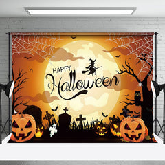 Aperturee - Witch Moon Light Orange Pumpkin Happy Halloween Backdrop