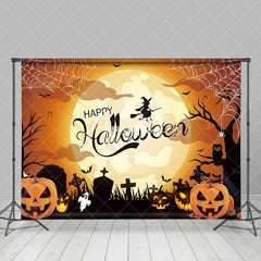 Aperturee - Witch Moon Light Orange Pumpkin Happy Halloween Backdrop