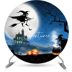 Aperturee - Witch Moon Night Castle Round Halloween Backdrop