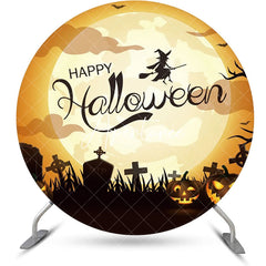 Aperturee - Witch Moon Night Cemetery Round Halloween Backdrop