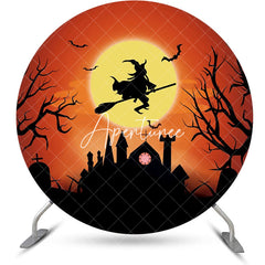 Aperturee - Witch Riding A Broom Moon Night Halloween Backdrop