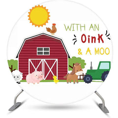 Aperturee - With An Oink A Moo Cute Farm Animals Round Backdrop