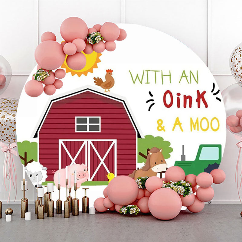 Aperturee - With An Oink A Moo Cute Farm Animals Round Backdrop