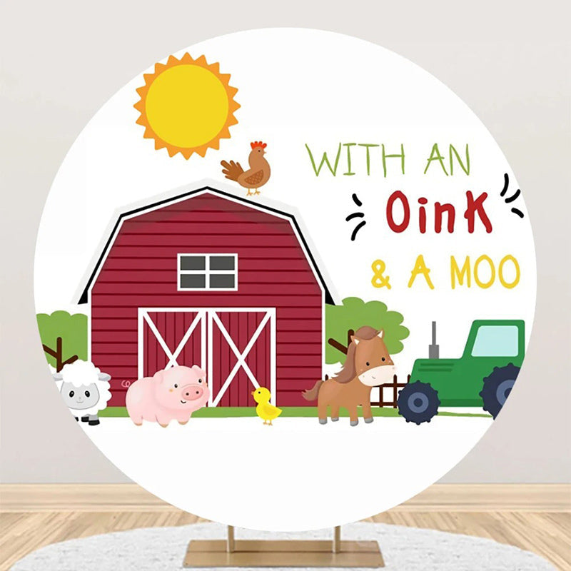 Aperturee - With An Oink A Moo Cute Farm Animals Round Backdrop