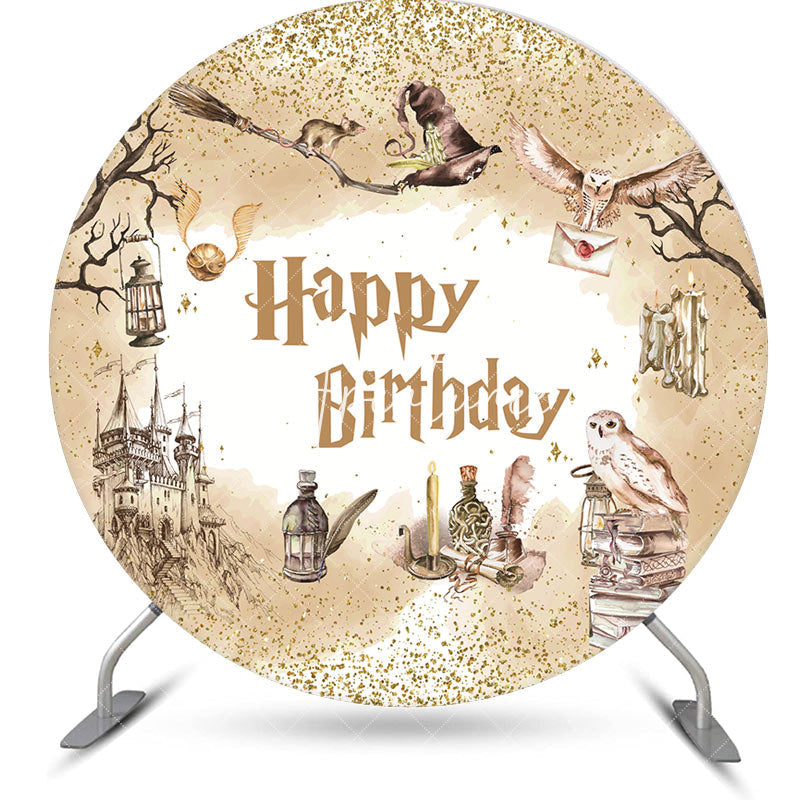 Aperturee - Wizard Magic World Round Happy Birthday Backdrop