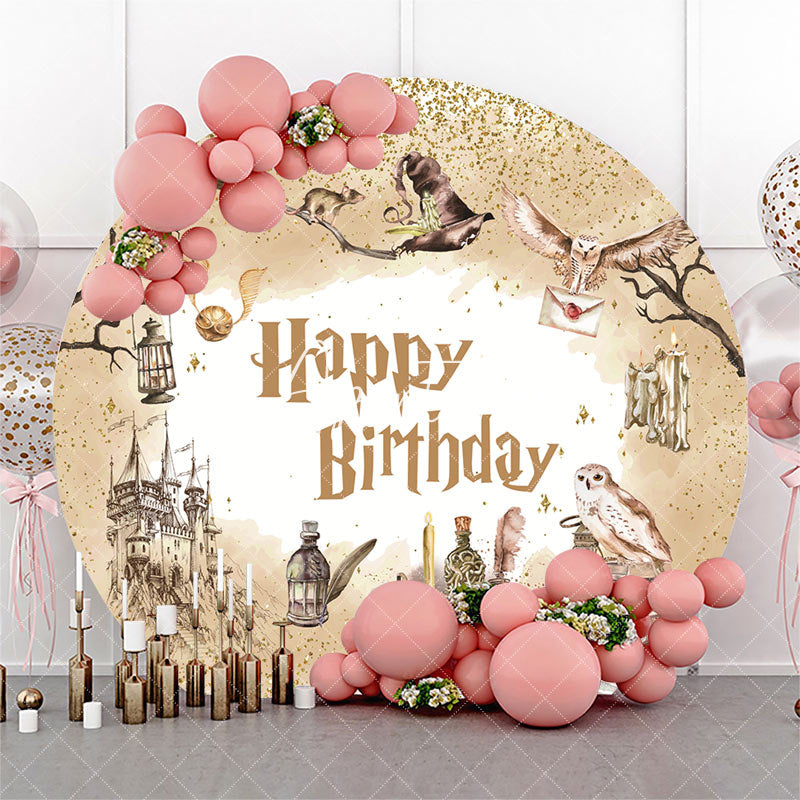 Aperturee - Wizard Magic World Round Happy Birthday Backdrop