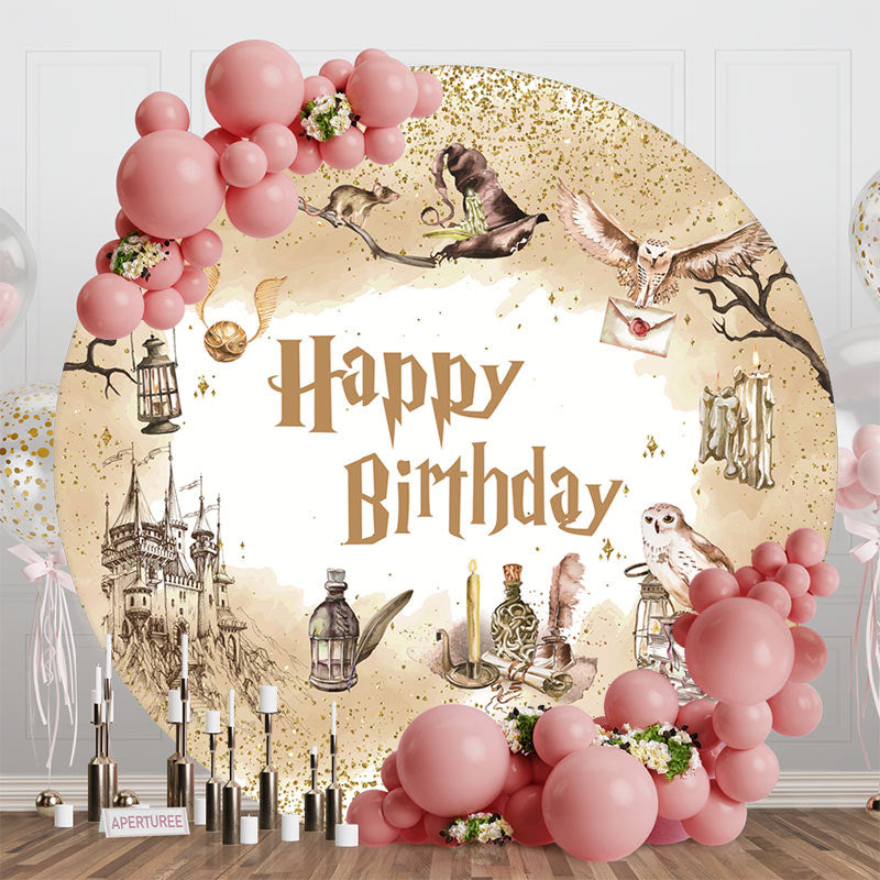 Aperturee - Wizard Magic World Round Happy Birthday Backdrop